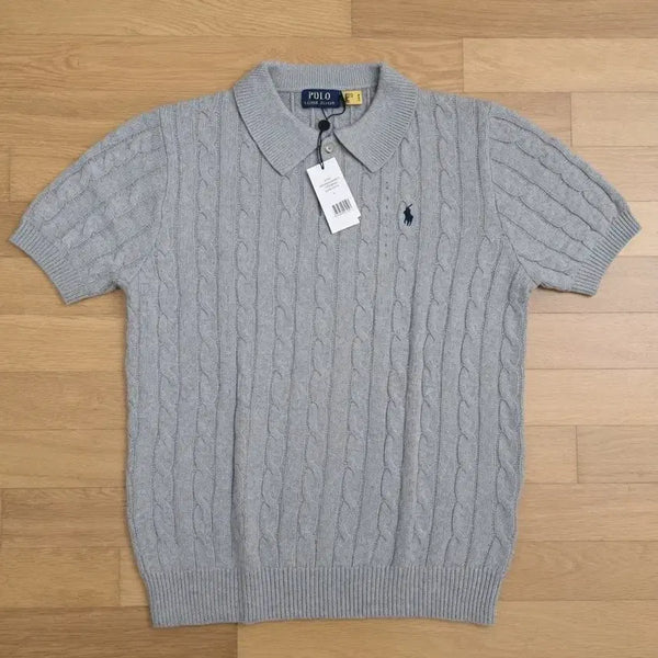 [BUNJANG] Polo Ralph Lauren Short Sleeve Cable Knit Polo Shirt Grey L (105) / (특가/무배)폴로 랄프로렌 반팔 꽈배기 카라 니트 그레이 L(105) 새상품