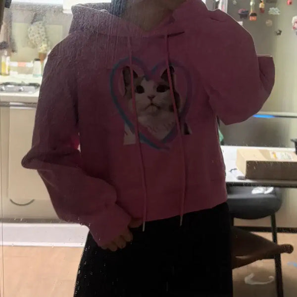[BUNJANG] ETEOHOME Cat Crop Hoodie / 에트오소메 고양이 크롭 후드티 착샷O