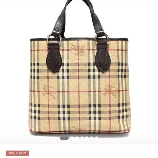 [BUNJANG] Burberry Haymarket Check PVC Leather Trimmed Tote Bag / 버버리 PVC 헤이마켓 체크 다크 브라운 레더 트리밍 토트백