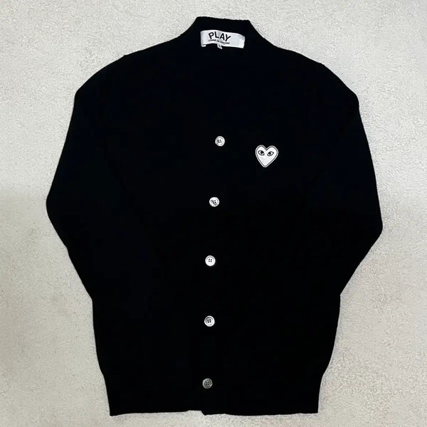 [BUNJANG] Comme des Garçons White Heart Patch Black Cardigan / 꼼데가르송 화이트와펜 블랙 가디건