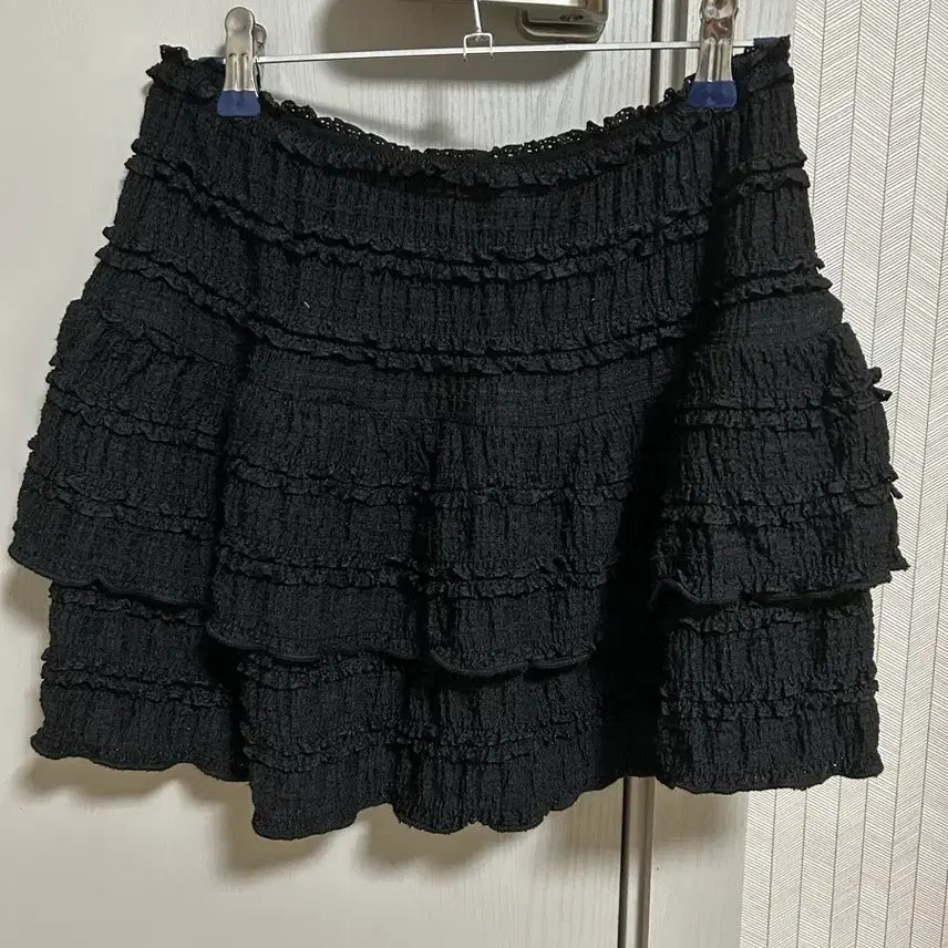 [BUNJANG] Black Lace Ruffle Balloon Mini Skirt / 레이스 캉캉 프릴 스커트 치마 검정 블랙 벌룬 밴딩 미니스커트 에이블리 교신