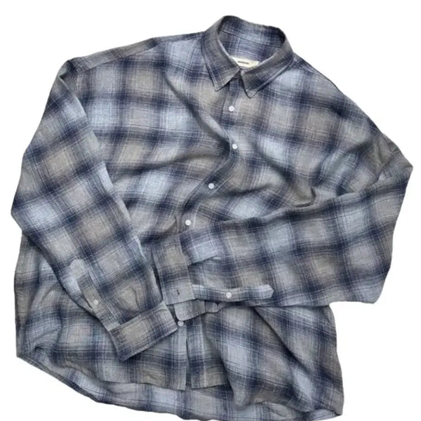 [BUNJANG] Moma Design Japanese Linen Check Shirt Blue 50 / 모마디자인 재패니즈 린넨 체크 셔츠 블루 50