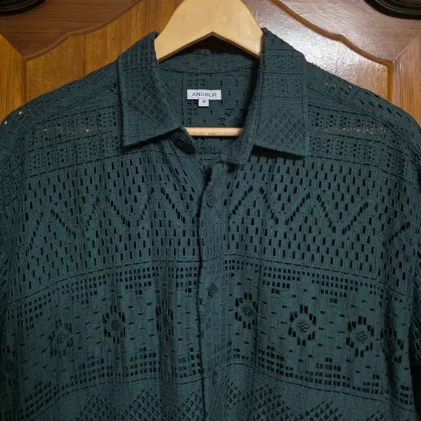 [BUNJANG] ANOBLIR Summer Knit Shirt Dark Green (M) / ANOBLIR 아노블리어 셔츠 M 100 새상품 다크 그린 시원한 여름 반팔 니트 티셔츠 무신사 캠핑 골프 등산 러닝