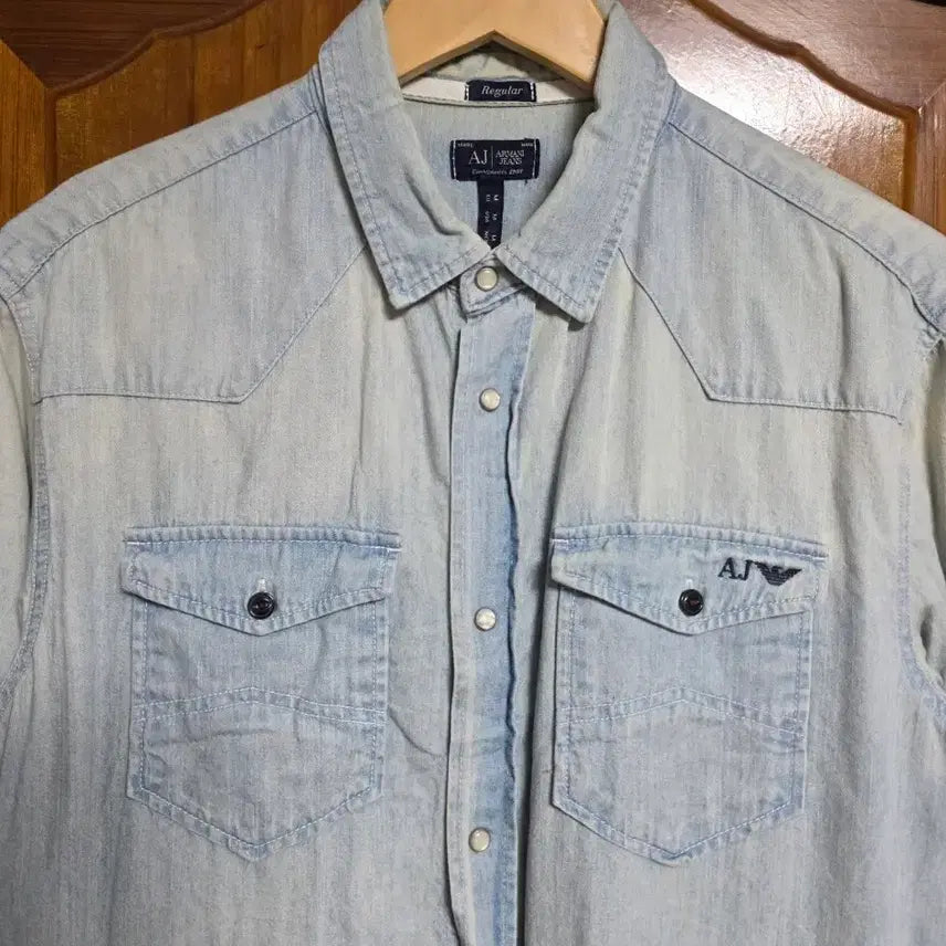[BUNJANG] Armani Jeans Vintage Washed Denim Western Shirt - Size M (100) / 알마니 워싱 데님 셔츠 M 100 아르마니 빈티지 블루 청 자켓 셔켓 반팔 티셔츠 등산 캠핑 골프 러닝 무신사