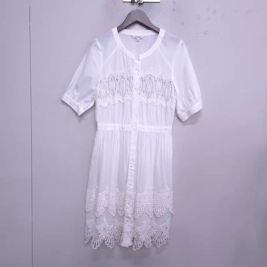 [BUNJANG] La Babite White Lace Cotton Dress / la babite) 화이트 레이스 순면 원피스 - 80