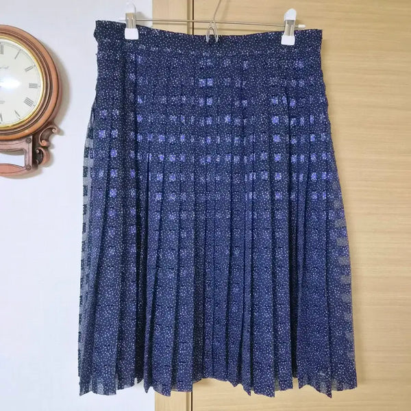 [BUNJANG] Domestic High-Quality Polka Dot Square Pleated Skirt - Deep Blue Navy / 국산 고급 잔도트 스퀘어 플리츠 스커트