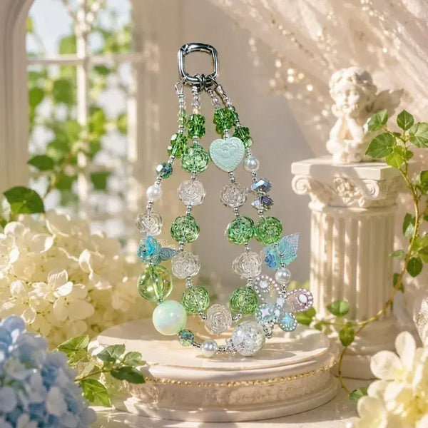 [BUNJANG] Mint Green Butterfly Crystal Handmade Keyring / 민트, 그린나비 크리스탈 키링(핸드메이드)