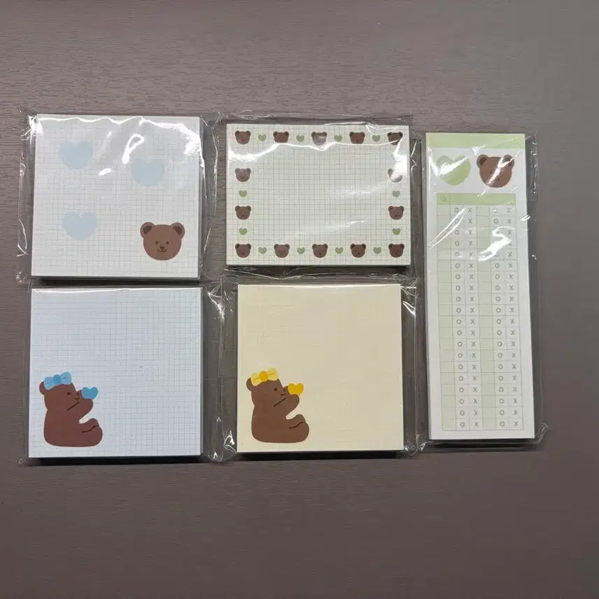 [BUNJANG] Cute Bear Memo Pad & Checklist Set (Sealed) / 귀여운 곰돌이 떡메모지 & 체크리스트 메모 세트 (미개봉)