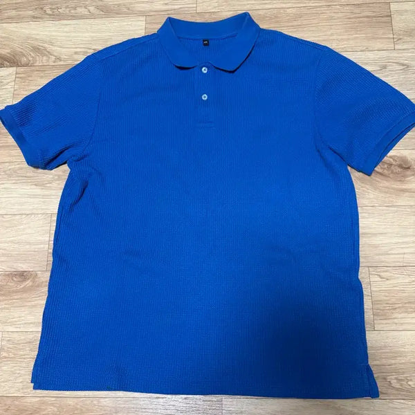 [BUNJANG] Muji Blue Waffle Knit Polo T-Shirt XXL / 무인양품 블루 와플 폴로 니트 티셔츠 XXL