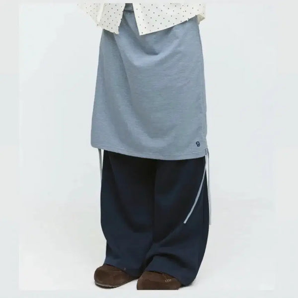 [BUNJANG] Something Place Stripe Layered Midi Skirt Pants / 썸플레이스 스커트팬츠 치마바지 레이어드 미디스커트 무신사 크림 스트라이프 와이드 팬츠