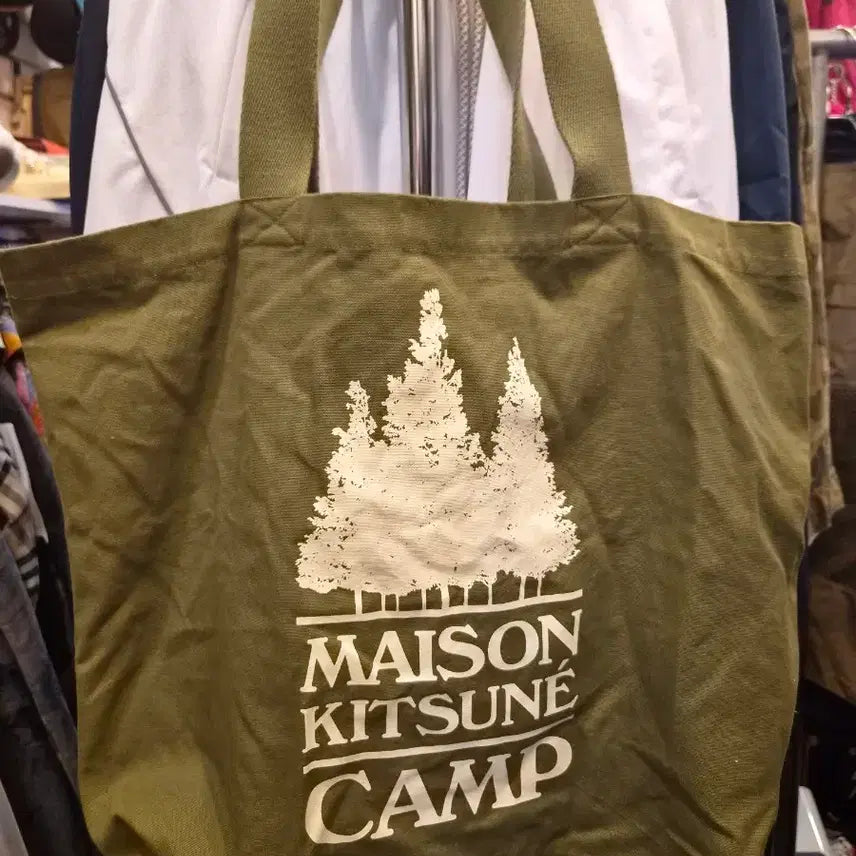 [BUNJANG] Maison Kitsuné Camp Canvas Eco Bag - Khaki / 메종키츠네 캠프 에코백 카키