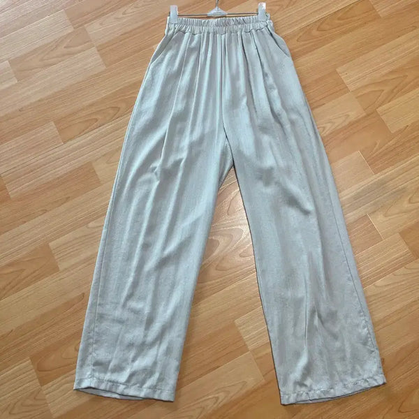 [BUNJANG] Beige Ivory Summer Slacks with Banding / 베이지 아이보리 정장 바지 여름 찰랑 밴딩