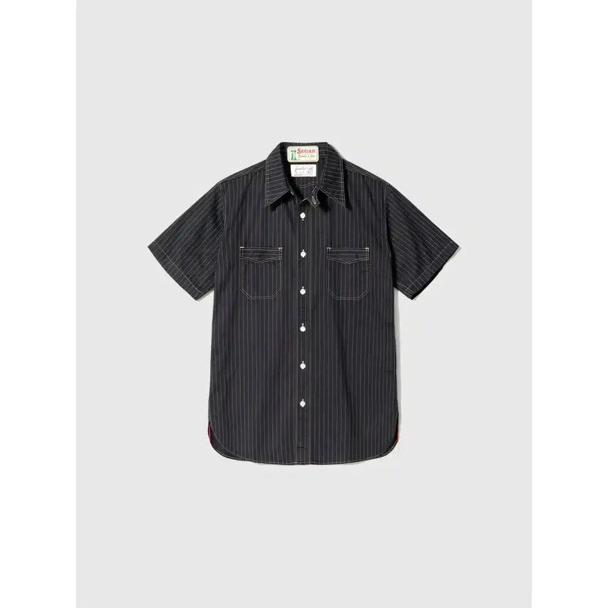 [BUNJANG] Sugar Cane Black Wabash Stripe Short Sleeve Work Shirt / 슈가케인 블랙 워배시 스트라이프 반소매 워크 셔츠