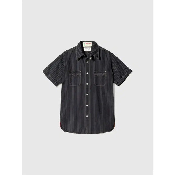 [BUNJANG] Sugar Cane Black Wabash Stripe Short Sleeve Work Shirt / 슈가케인 블랙 워배시 스트라이프 반소매 워크 셔츠