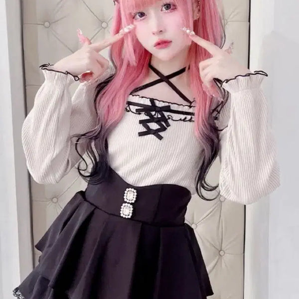 [BUNJANG] Mars Teleco Cross Neck Top / 이틀만판매) Mars 마즈 텔레코 크로스넥 탑 지뢰계 양산형 양지뢰