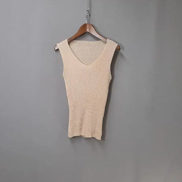[BUNJANG] Ribbed Sleeveless Knit Tank Top - Skin Beige Slim Fit / 스킨베이지 슬림핏 골지 민소매 니트