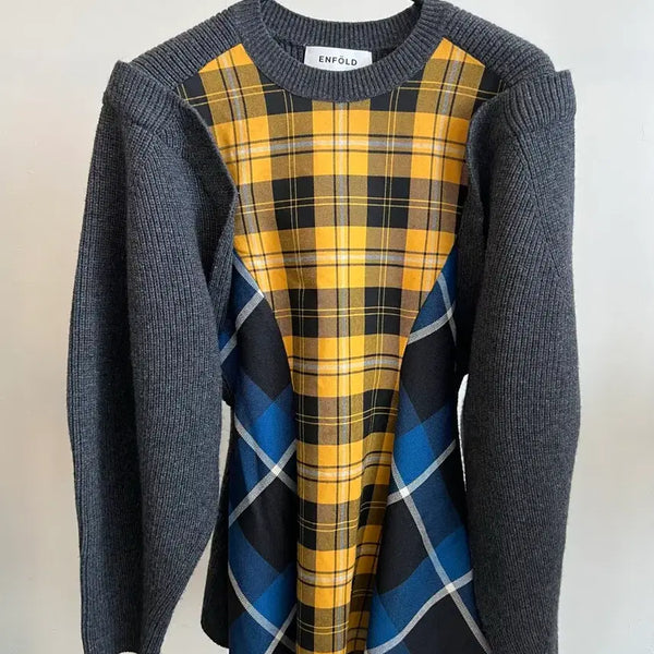 [BUNJANG] Enfold Knit Sweater Grey Checkered Pattern / 엔폴드 니트 스웨터(정품)