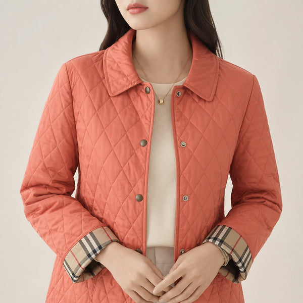 [BUNJANG] Burberry London Nova Check Quilted Jacket - Coral Orange (Excellent Condition) / [정품] 버버리 런던 노바체크 퀼팅 자켓 (66 / 컨디션 우수)