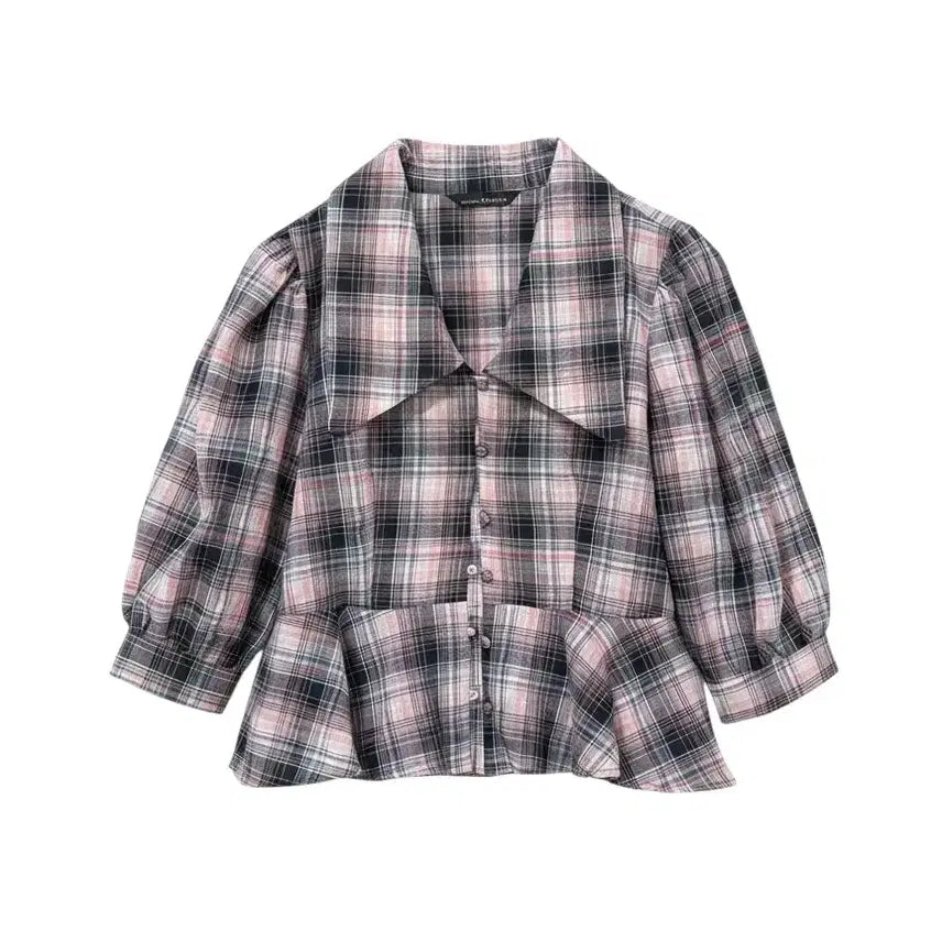 [BUNJANG] Maison Blanche Check Big Collar Blouse / 여성85/ 메종블랑쉬 체크 빅카라 블라우스 빈티지킹