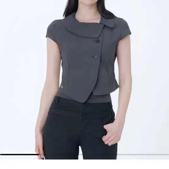 [BUNJANG] MICHAA Seoul Crop Round Collar Jacket Charcoal / 미세키서울 Crop round collar jacket CHARCOAL