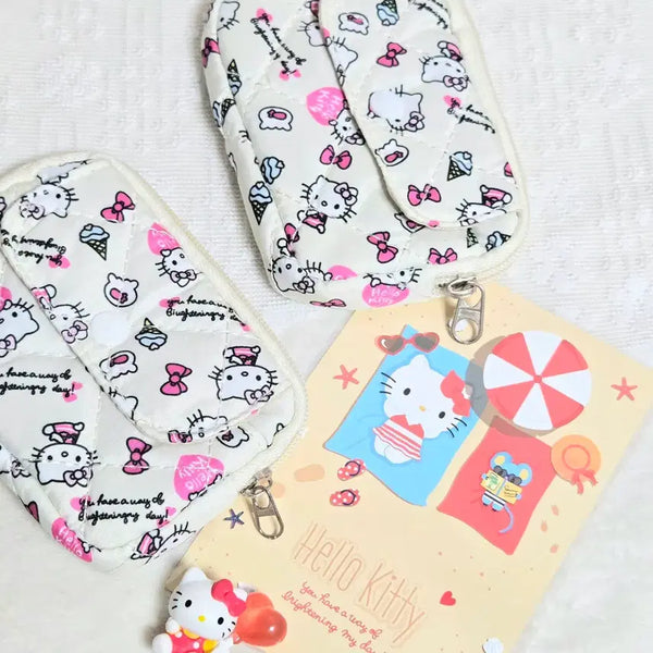[BUNJANG] Hello Kitty Quilted Coin Pouch with Zipper and Snap Closure / 키티 동전지갑 코인케이스 파우치 누빔 퀄트 지퍼 똑딱이 핸드메이드
