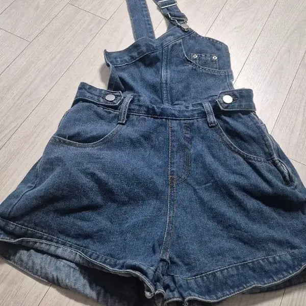 [BUNJANG] Denim Bib Shorts / 청 데님 멜빵 반바지