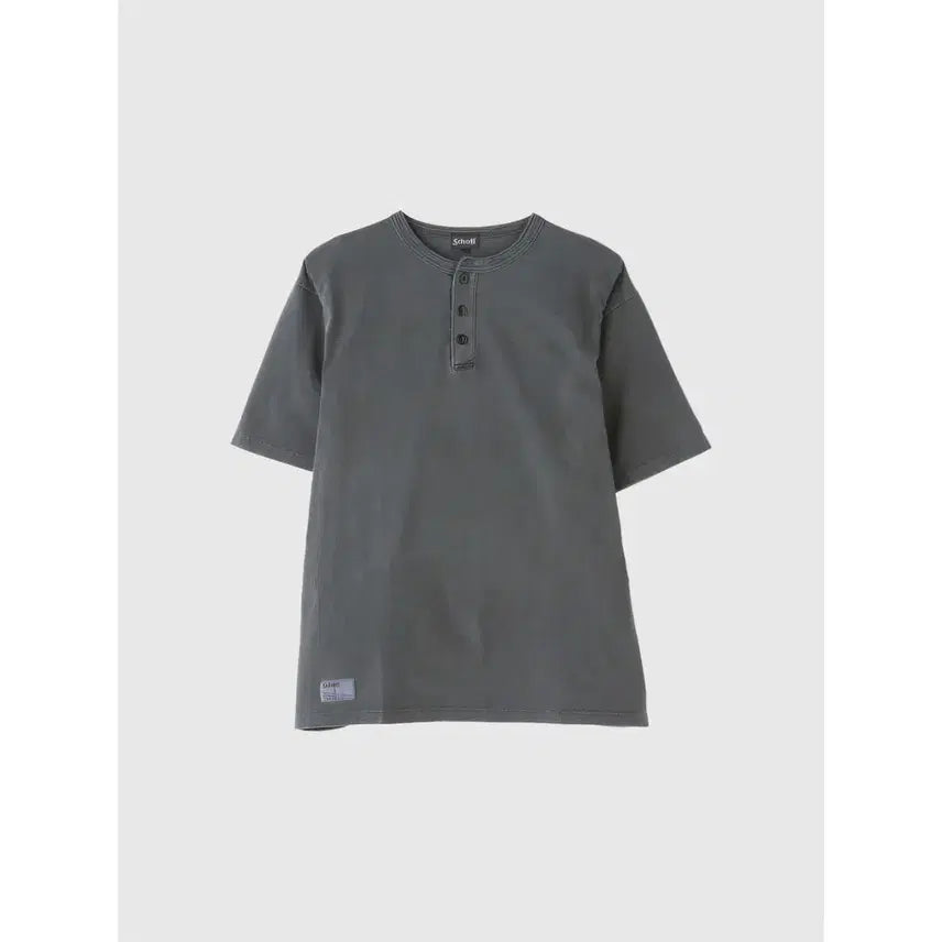 [BUNJANG] Schott Short Sleeve Pigment Dyed Heavy Cotton Henly Neck T-Shirt / 숏 헨리넥 무지 코튼 피그먼트 반팔 티셔츠