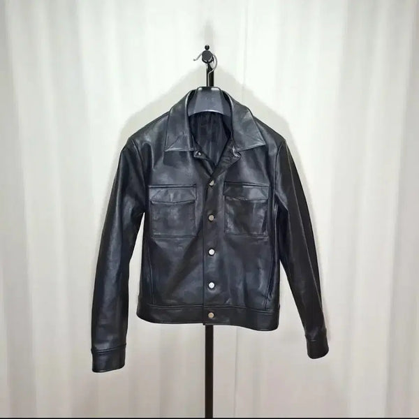 [BUNJANG] Black Leather Trucker Jacket / 소가죽 트러커 자켓 블랙