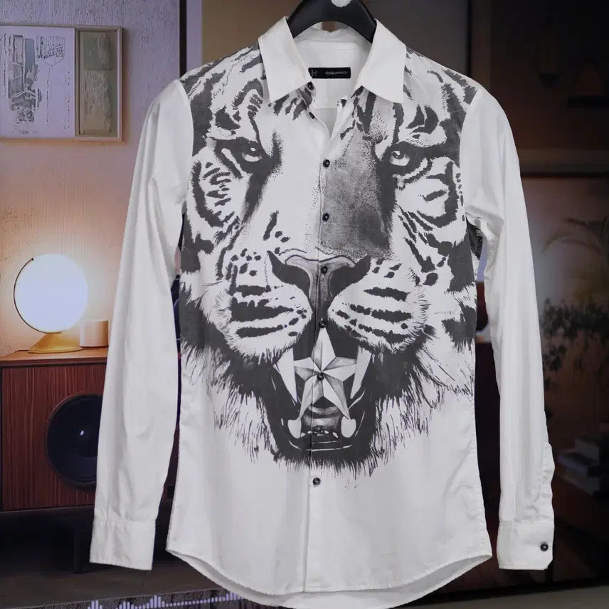 [BUNJANG] DSQUARED2 White Tiger Print Shirt - Size 44 / [ 정품 ] 디스퀘어드2 백호 프린팅 셔츠 44