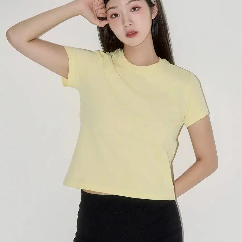 [BUNJANG] DearSys Basic Semi Crop Tee Yellow / 새상품)디어시스 베이직 세미 크롭 티/옐로우