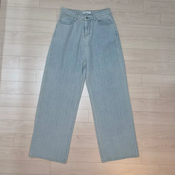 [BUNJANG] PLACE Summer Wide Pleats Button Stripe Denim Pants (31 Inch) / PLACE 여름 와이드 플리츠 버튼 스트라이프 데님 팬츠(31인치형)