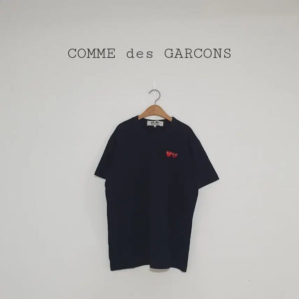[BUNJANG] Comme des Garçons Double Heart Appliqué T-Shirt Black / No.26072003 꼼데가르송 더블하트 와펜자수 반팔티 블랙
