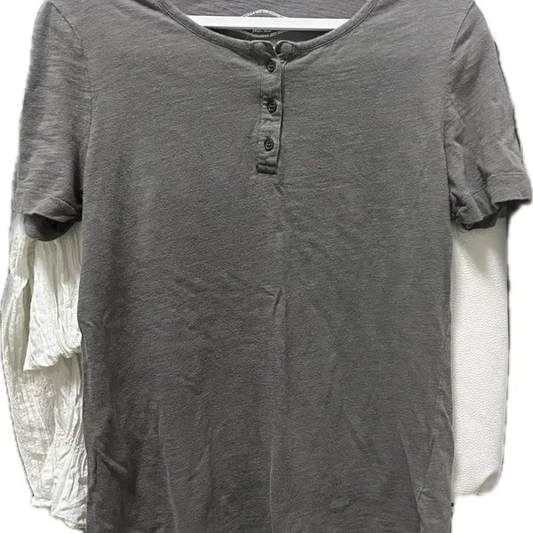 [BUNJANG] Basic Short-Sleeve T-Shirt - Heather Grey / 진회색 기본 단추 반팔티