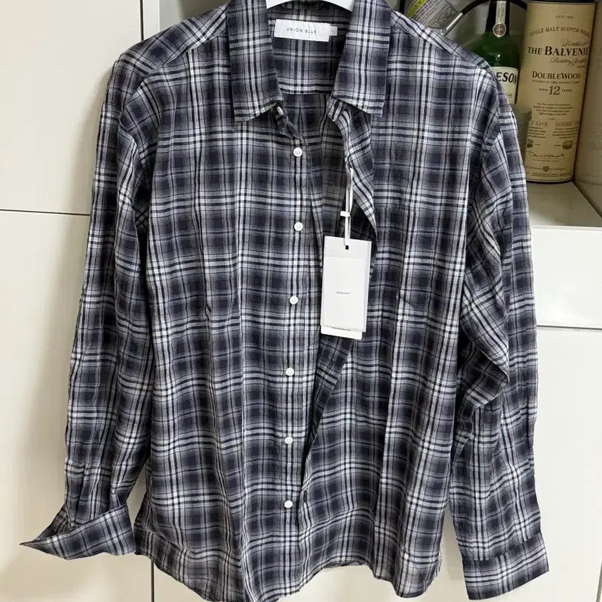 [BUNJANG] Union Blue Semi Crop Check Shirt (Slate) L / 유니온블루 SEMI CROP CHCK SHIRT (SLATE) L