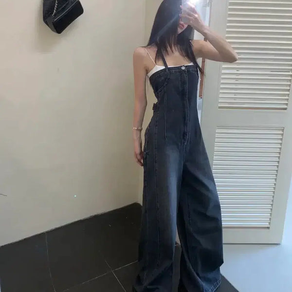 [BUNJANG] Halterneck Denim Jumpsuit / 새상품)택포)홀터넥 데님 점프수트