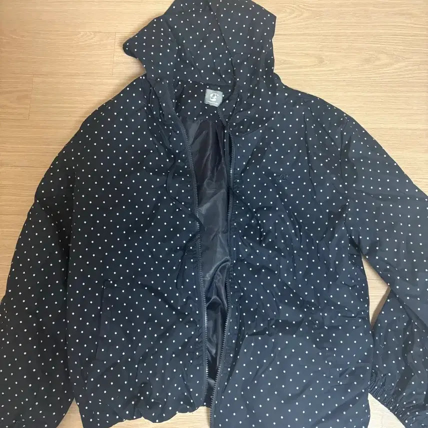 [BUNJANG] Cats High Neck Dot String Windbreaker Set Navy / 캣츠 하이넥 도트 후드 스트링 바람막이 세트 네이비