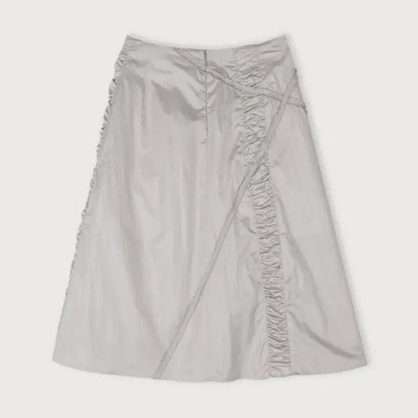 [BUNJANG] ETHOS Glossy Shirring Midi Skirt - Silver / ETHOS 에토스 글로시 셔링 스커트 -실버