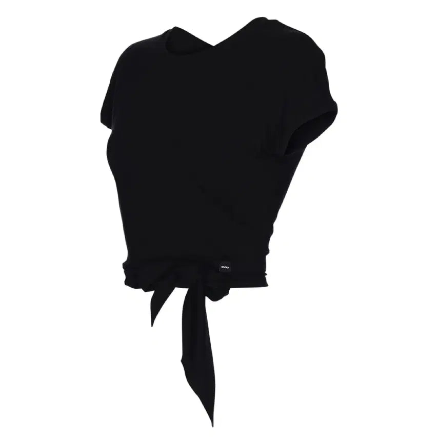[BUNJANG] Andar Modal Cotton Tie-Up Short Sleeve Black Cover-up T-Shirt / 안다르 모달 코튼 타이업 숏슬리브 블랙 커버업 슬릿 반팔 티셔츠 운동복 요가 필라테스