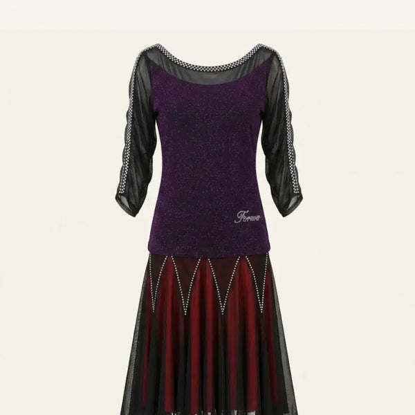 [BUNJANG] Sparkling Purple Cubic Dancewear Set / 보라색큐빅댄스복상하의