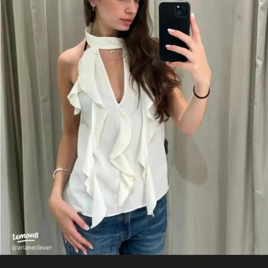 [BUNJANG] Zara Frill Halter Top / 자라 프릴 탑 홀터 나시