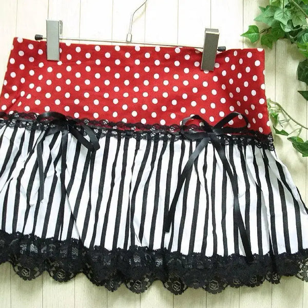 [BUNJANG] Vintage Polka Dot Stripe Ruffle Skirt - Goth Punk, Gothic Lolita / 빈티지 도트 줄무늬 프릴 스커트 고스펑크 고스로리 고딕