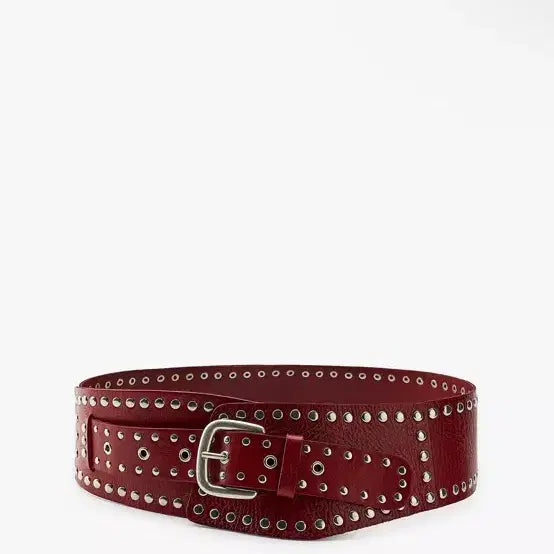 [BUNJANG] Zara Studded Leather Wide Belt Red / 자라 스터드 레더 와이드 벨트 85 Red
