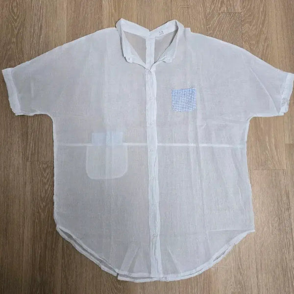 [BUNJANG] T.H COMPANY White Check Pocket Shirt / T.H COMPANY 화이트 체크 포켓 셔츠