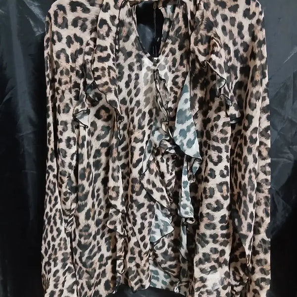 [BUNJANG] Kang Sisters Leopard Print Frill Blouse / 강자매 블라우스