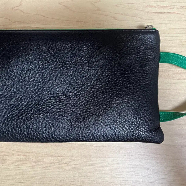 [BUNJANG] Black & Green Genuine Leather Pouch Bag Handbag / 소가죽 파우치백 핸드백