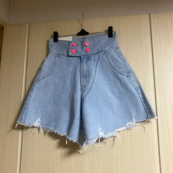 [BUNJANG] High-Waisted A-Line Distressed Denim Shorts / 새상품 하이웨스트 a라인 청반바지 찢청