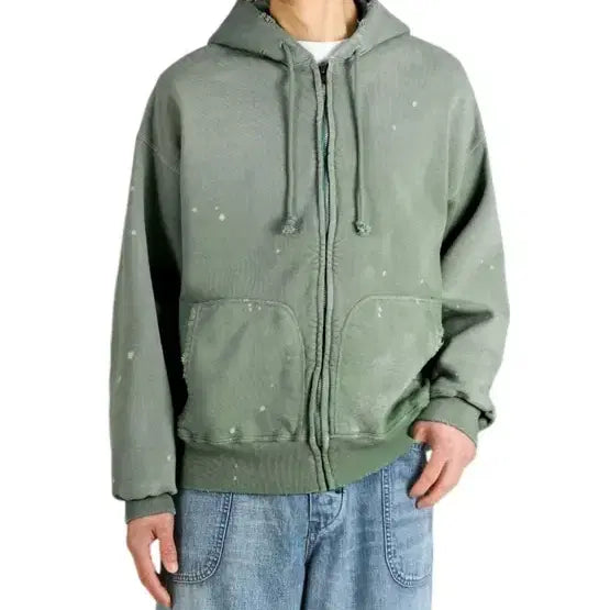 [BUNJANG] BauWow Aging Hooded Zip-up Green / L)바우와우 에이징 후드집업 그린