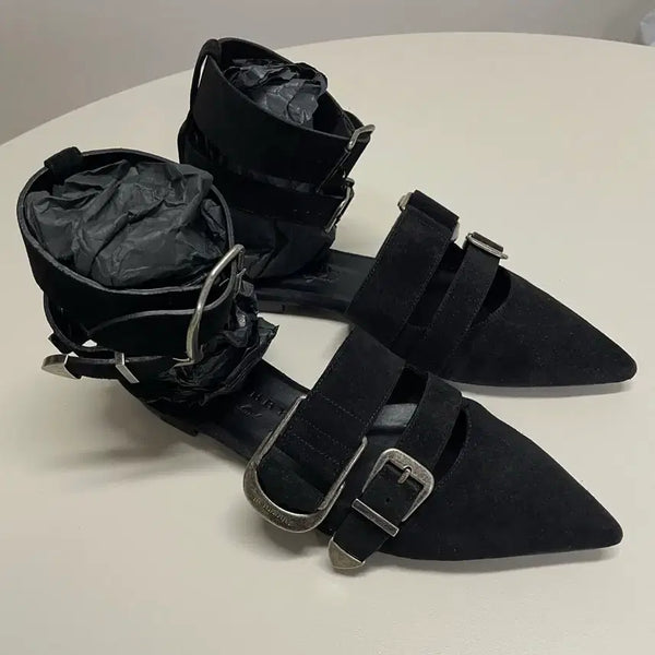 [BUNJANG] Burberry Black Suede Buckle Flat Shoes Size 245 / 버버리 블랙 스웨이드 버클 플랫슈즈 245
