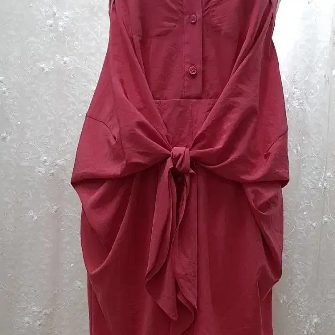 [BUNJANG] CARVEN Pink Midi Dress with Ribbon Detail and Yellow Collar / CARVEN  예쁜원피스 55