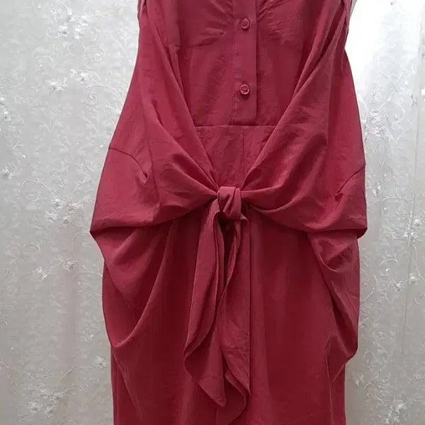 [BUNJANG] CARVEN Pink Midi Dress with Ribbon Detail and Yellow Collar / CARVEN  예쁜원피스 55